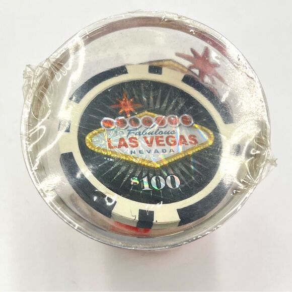 Las Vegas Shot Glass Welcome & Come Back‎ Soon Souvenir Poker Chip & Red Dice - Picture 6 of 7